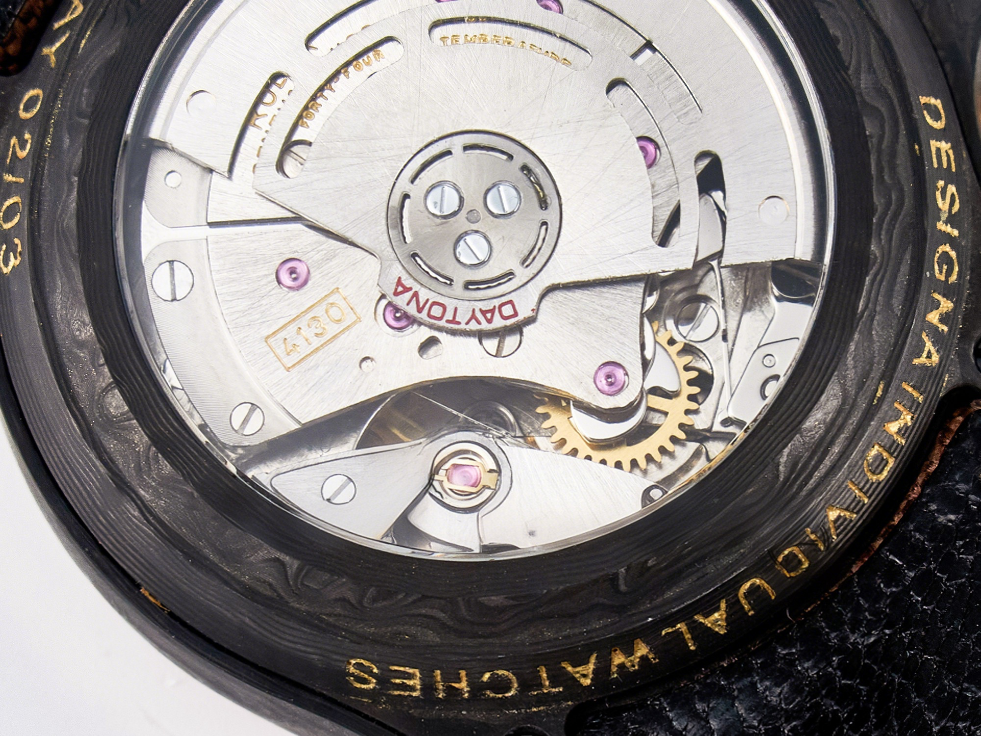 Rolex Daytona DIW Carbon Case DIWF Edition Black Dial Rainbow Diamonds Bezel on Brown Nylon Strap A7750-fasswatch