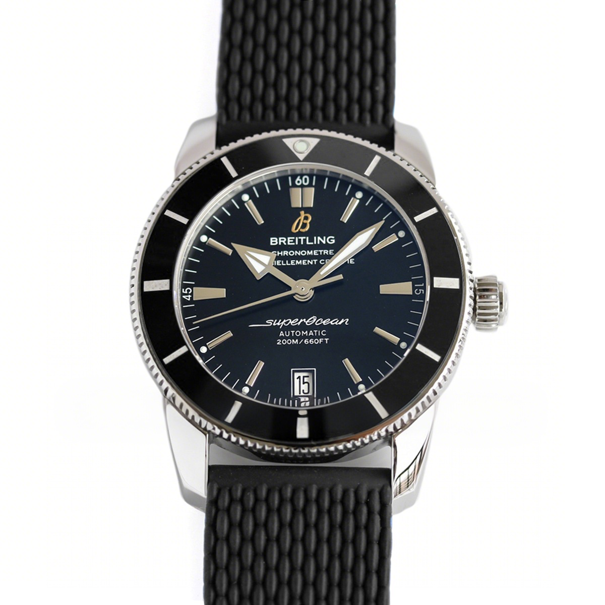 Breitling Superocean Heritage II B20 Automatic 42mm in Black Dial on Black Bezel on Rubber Strap-fasswatch