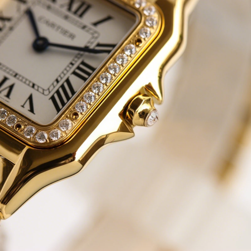 Cartier Panthère De Cartier 27mm White Dial in Yellow Gold with Diamond Bezel-fasswatch