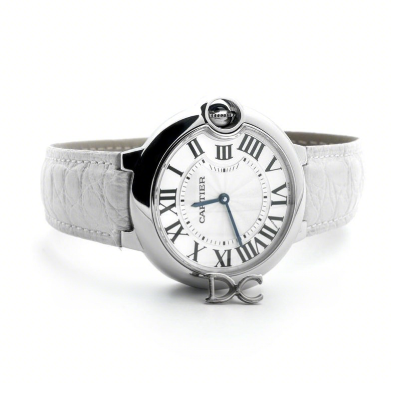 Cartier Ballon Bleu de Cartier 36mm White Dial in Steel on White Leather Strap-fasswatch