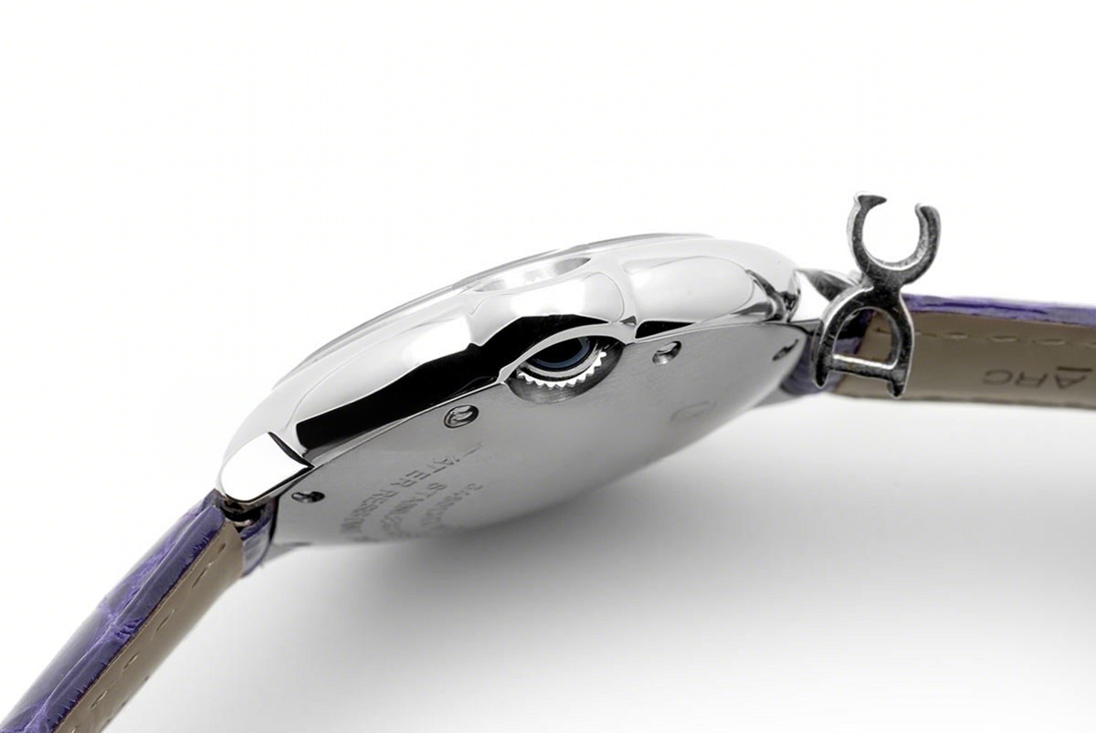 Cartier Ballon Bleu de Cartier 36mm White Dial in Steel on Purple Leather Strap-fasswatch