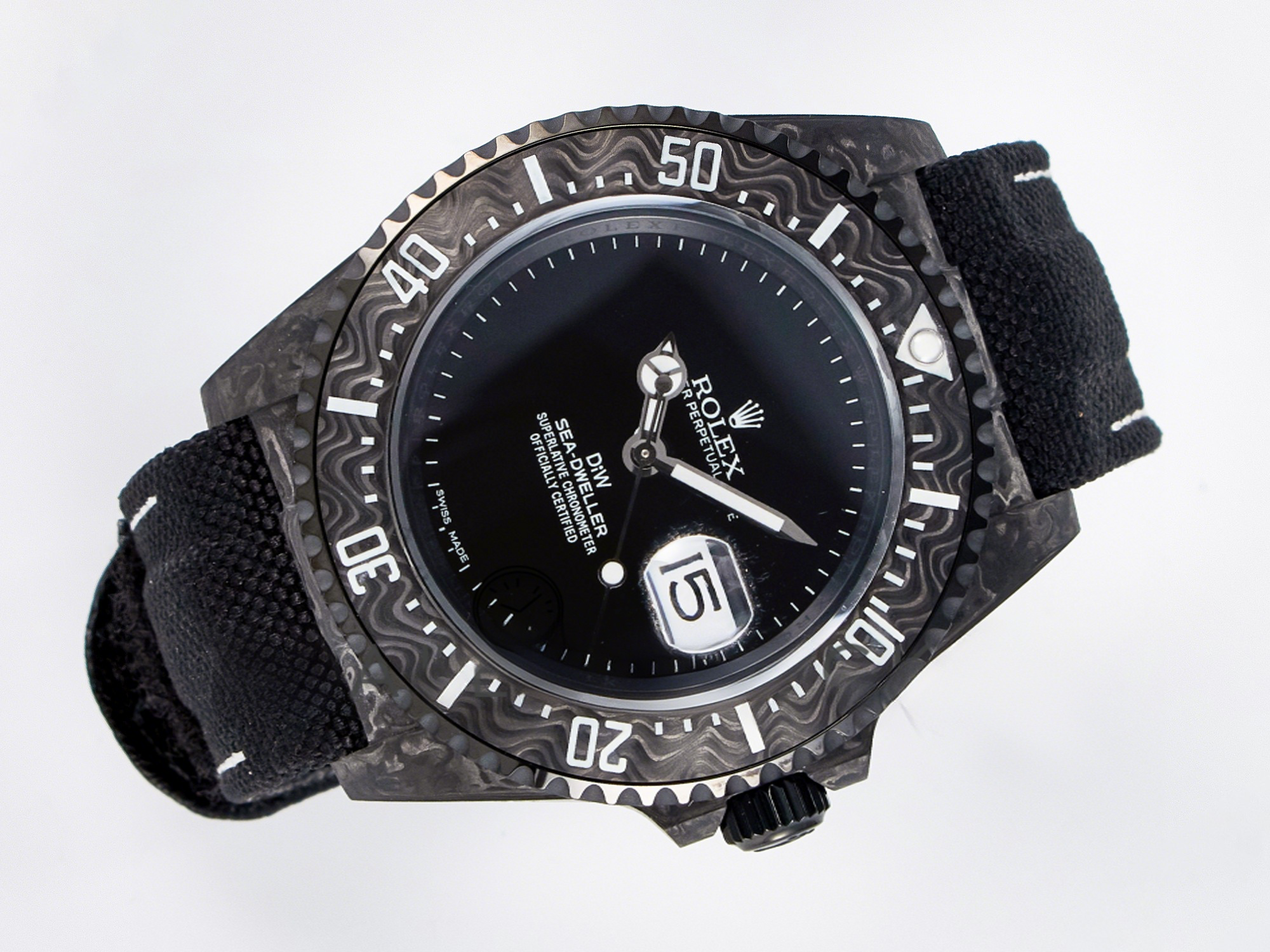 Rolex Sea Dweller 43mm Carbon DIWF Best Edition Black Dial on Black Nylon Strap A2824-fasswatch