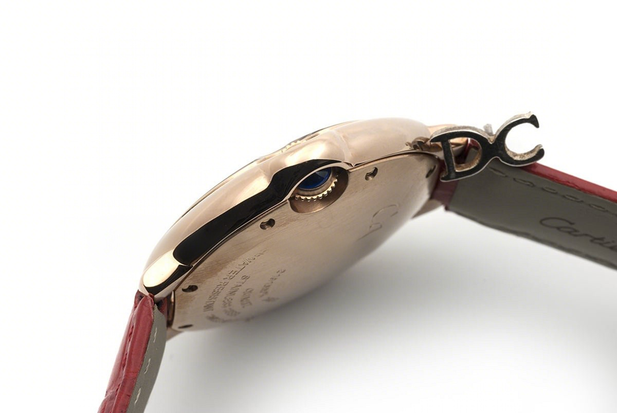 Ballon Bleu de Cartier 33mm White Dial in Rose Gold on Red Leather Strap-fasswatch