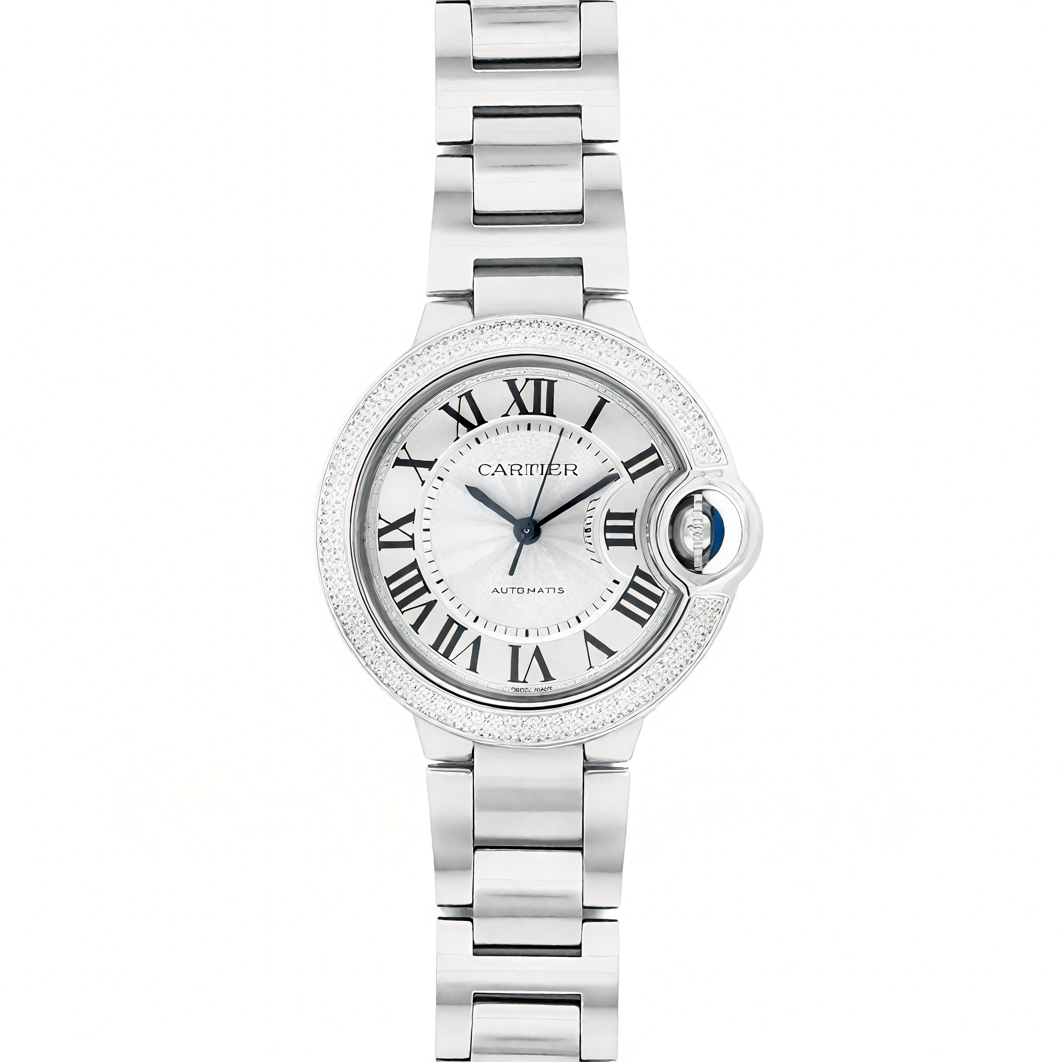 Cartier Ballon Bleu De Cartier 36mm Silver Dial with Diamond Bezel in Steel-fasswatch