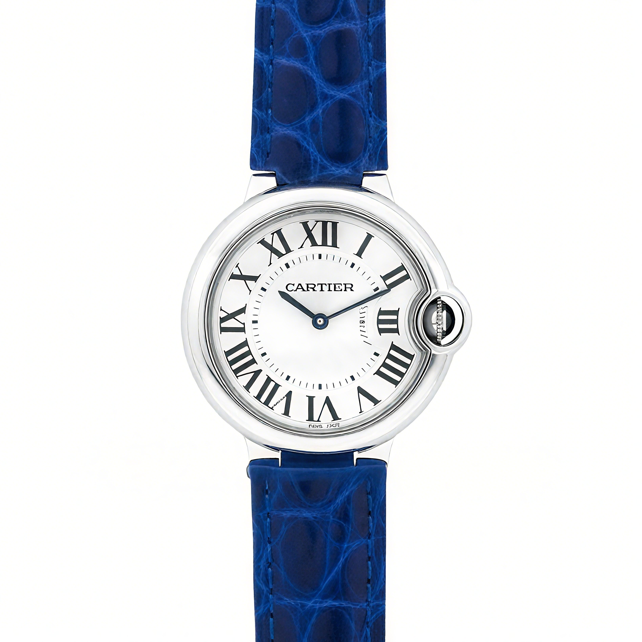 Cartier Ballon Bleu de Cartier 36mm White Dial in Steel on Blue Leather Strap-fasswatch