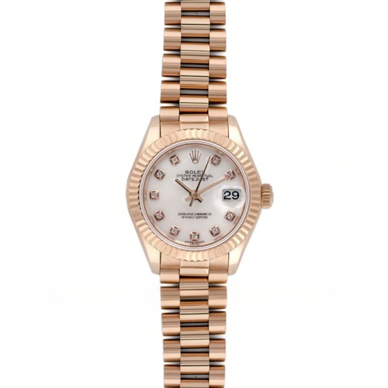 Rolex Ladies Datejust 279175 White Dial with Diamonds Markers in Rose Gold-fasswatch