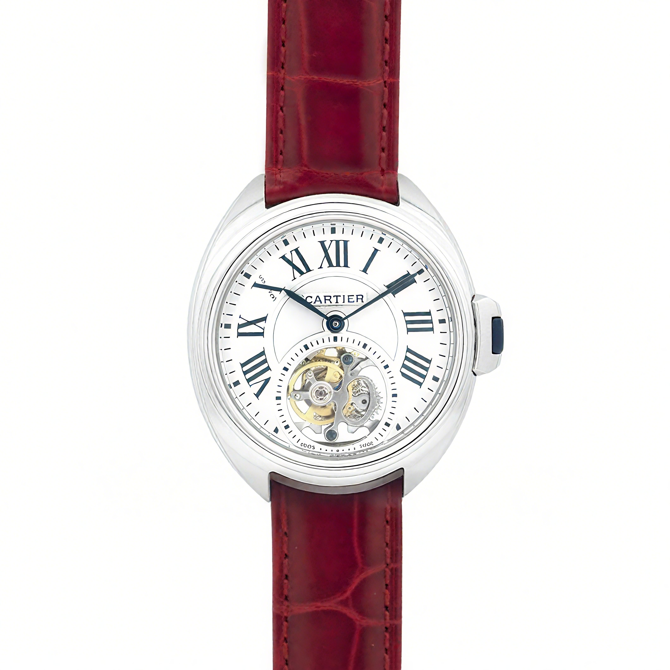 Cle de Cartier Tourbillon White Gold 35mm on Red Leather Strap-fasswatch