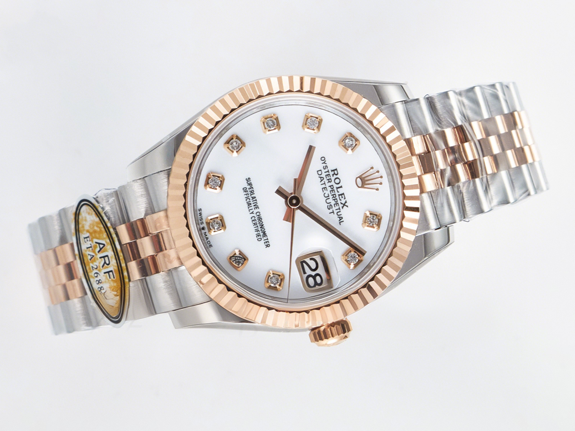 Rolex DateJust 31 278271 ARF 1:1 Best Edition 904L Steel White MOP Diamonds Dial on SS/RG Jubilee Bracelet ETA 2688-fasswatch