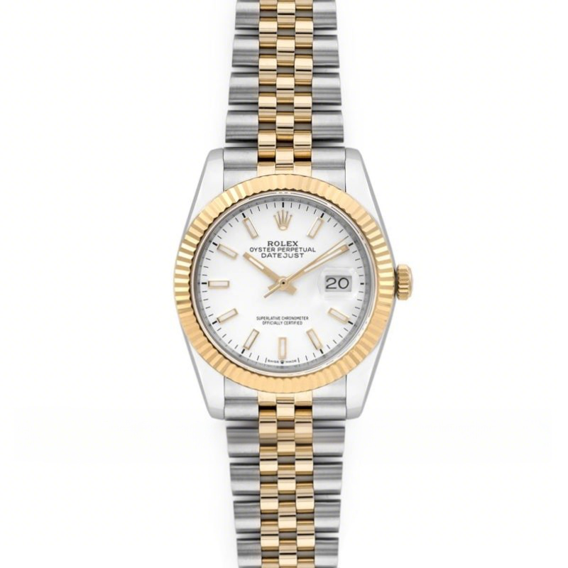 Rolex Datejust 36 126283RBR White Dial in Yellow Gold and Steel with Stick Markers-fasswatch