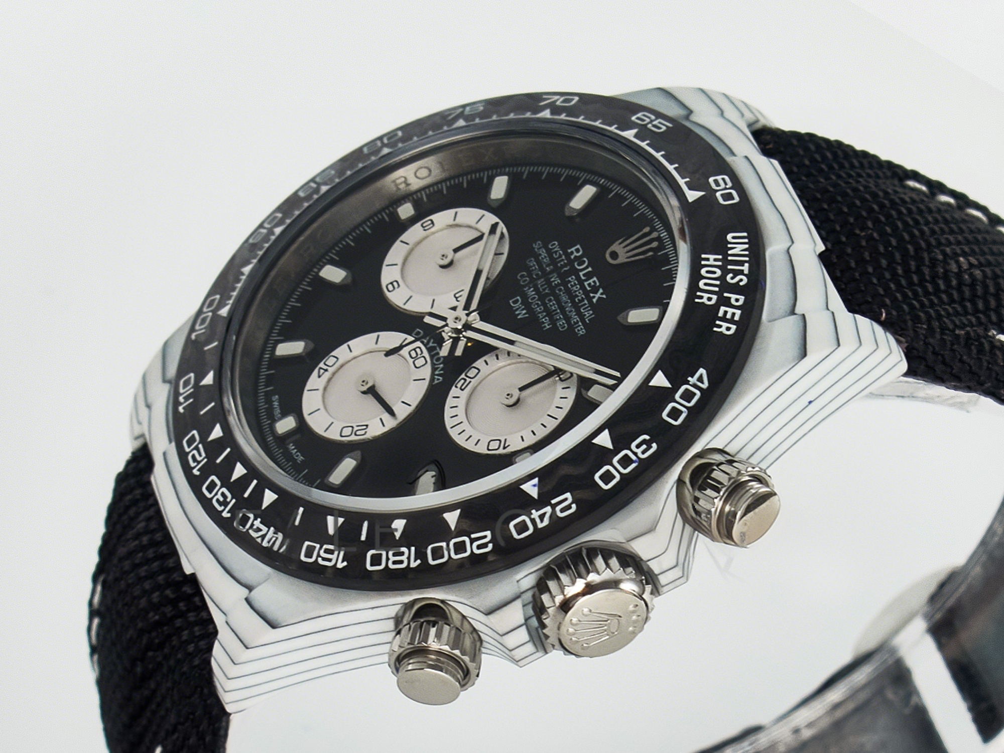 Rolex Daytona DIW White Carbon Case N6F Edition Black/White Dial on Black Nylon Strap A4130-fasswatch