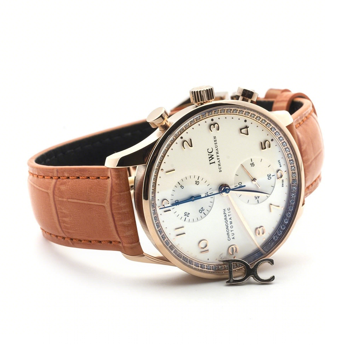 IWC Portugieser Chronograph Automatic White Dial in Rose Gold on Orange Leather Strap-fasswatch