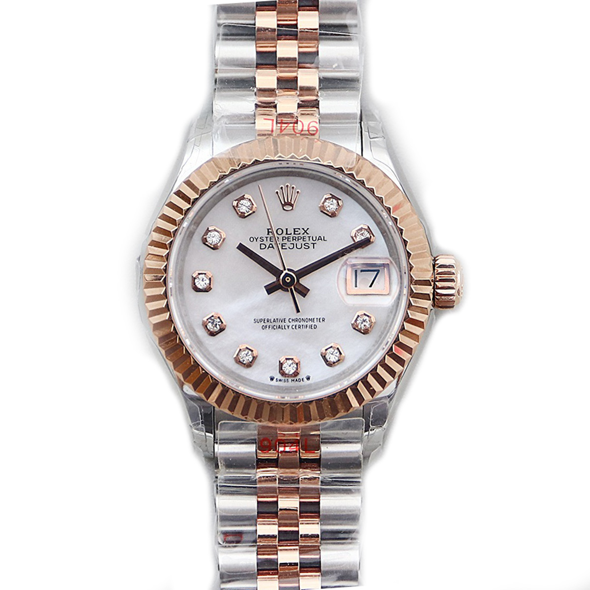 Rolex Ladies Datejust 279171 White MOP Dial with Diamond Markers in Rose Gold/Steel-fasswatch