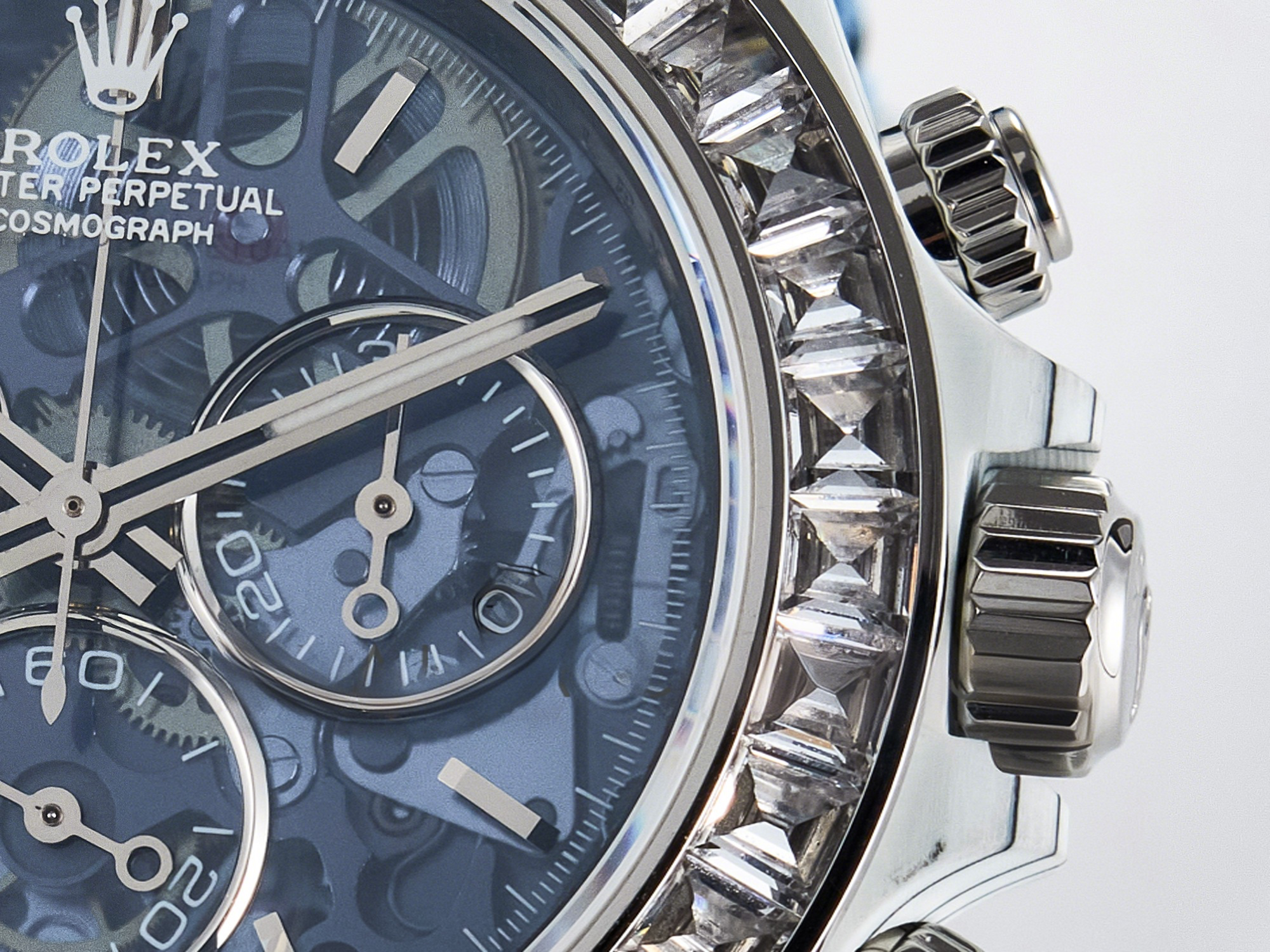 Rolex Daytona ZIF REMOULD White Carbon GETF Best Edition Blue Skeleton Dial Diamonds Bezel on Blue Nylon Strap DD4802-fasswatch