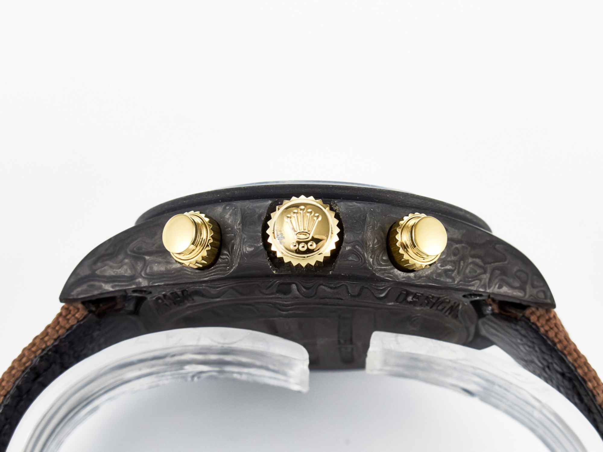 Rolex Daytona DIW Carbon Case and Bezel DIWF Edition Yellow Arabic Dial on Brown Nylon Strap A7750-fasswatch