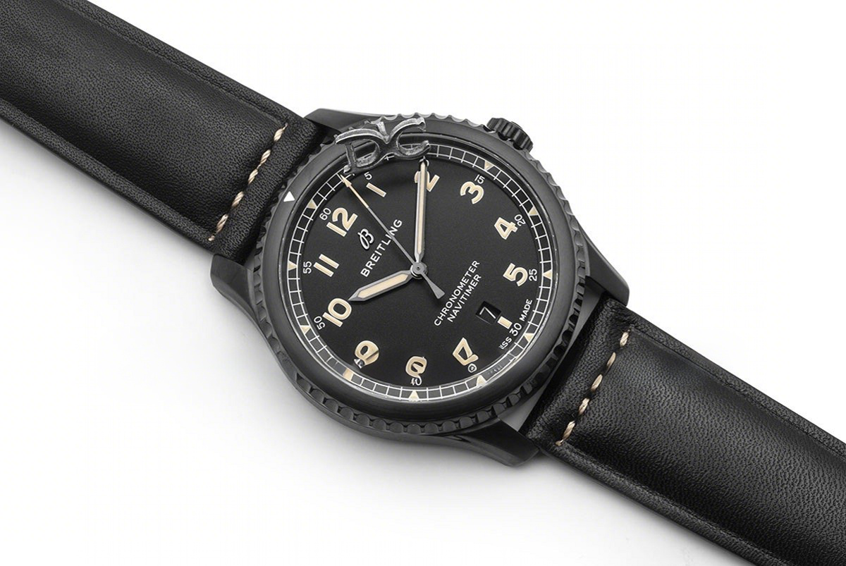 Breitling Navitimer 8 Automatic 41 Black Dial in PVD on Black Leather Strap-fasswatch