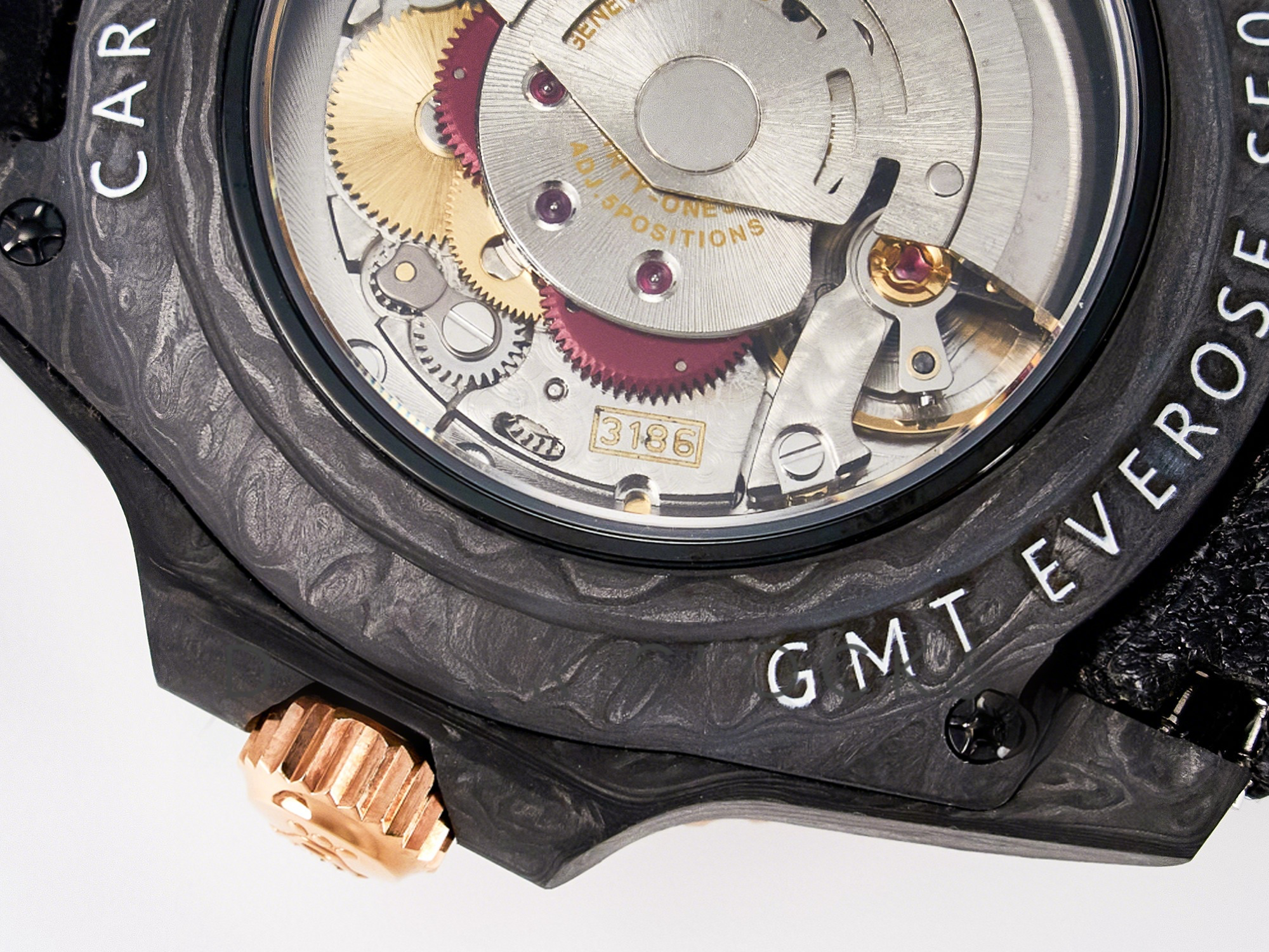 Rolex GMT Carbon DIWF Best Edition Black Carbon Dial RG Markers on Black Nylon Strap SA3186 CHS-fasswatch