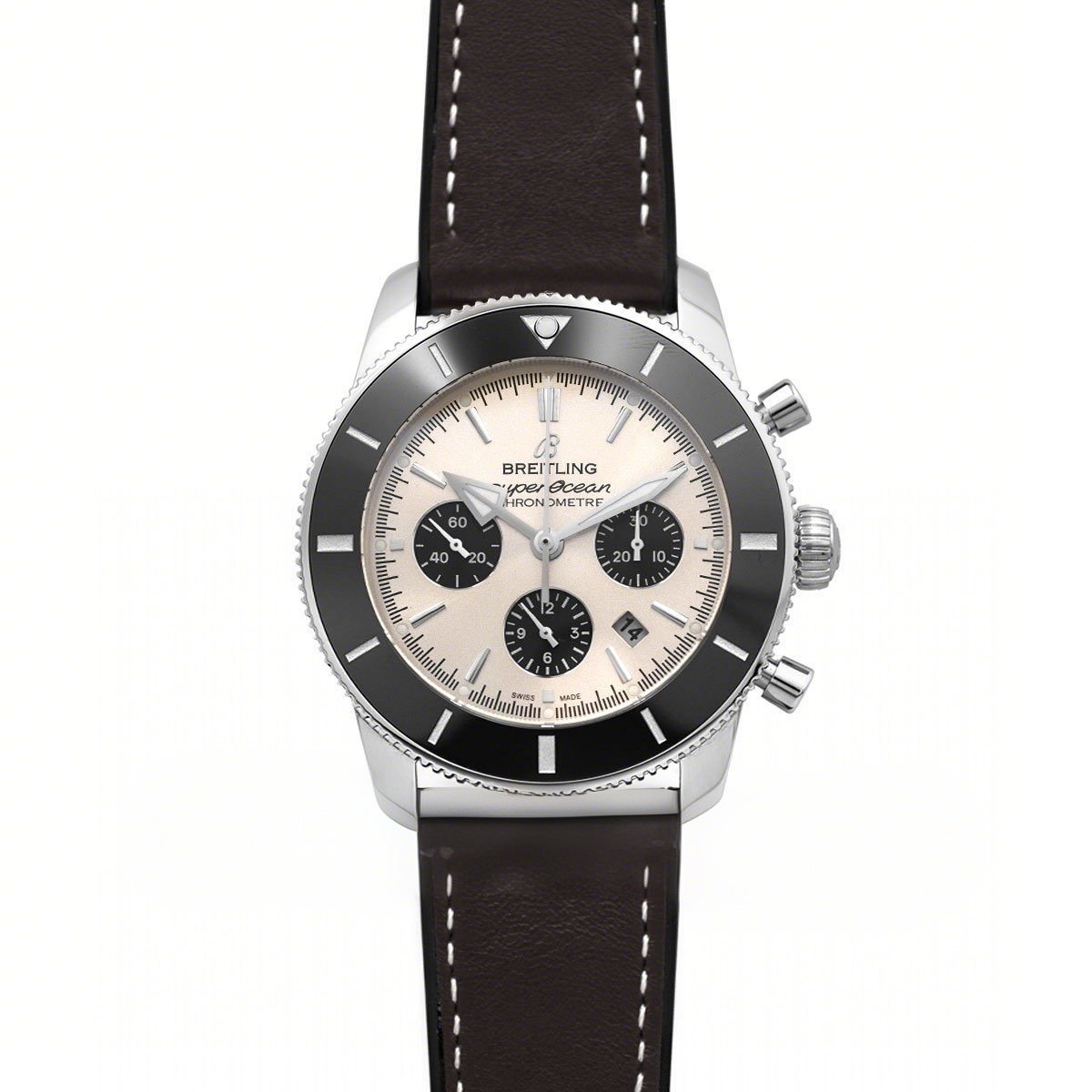 Breitling Superocean Heritage II B01 Chronograph in Silver Dial on Steel on Brown Leather Strap-fasswatch