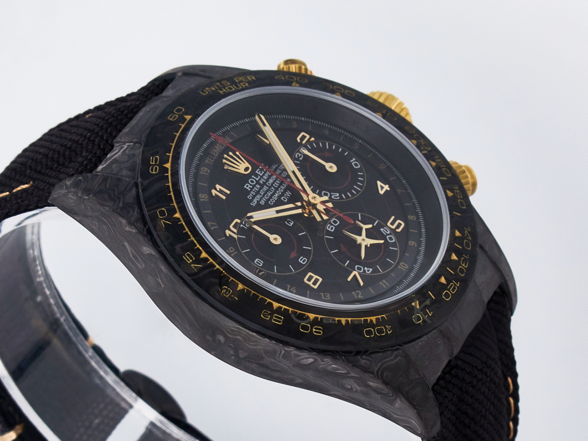 Rolex Daytona DIW “AVIA BLACK” Carbon DIWF 1:1 Best Edition Black/Red Dial on Black/Yellow Nylon Strap SH4130-fasswatch