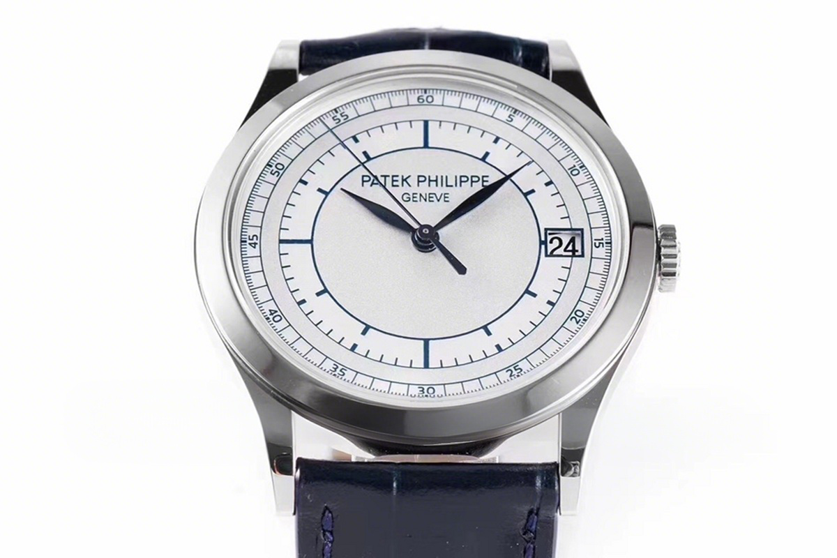 Patek Philippe Calatrava 5296G-001 White Dial in White Gold on Blue Leather Strap-fasswatch