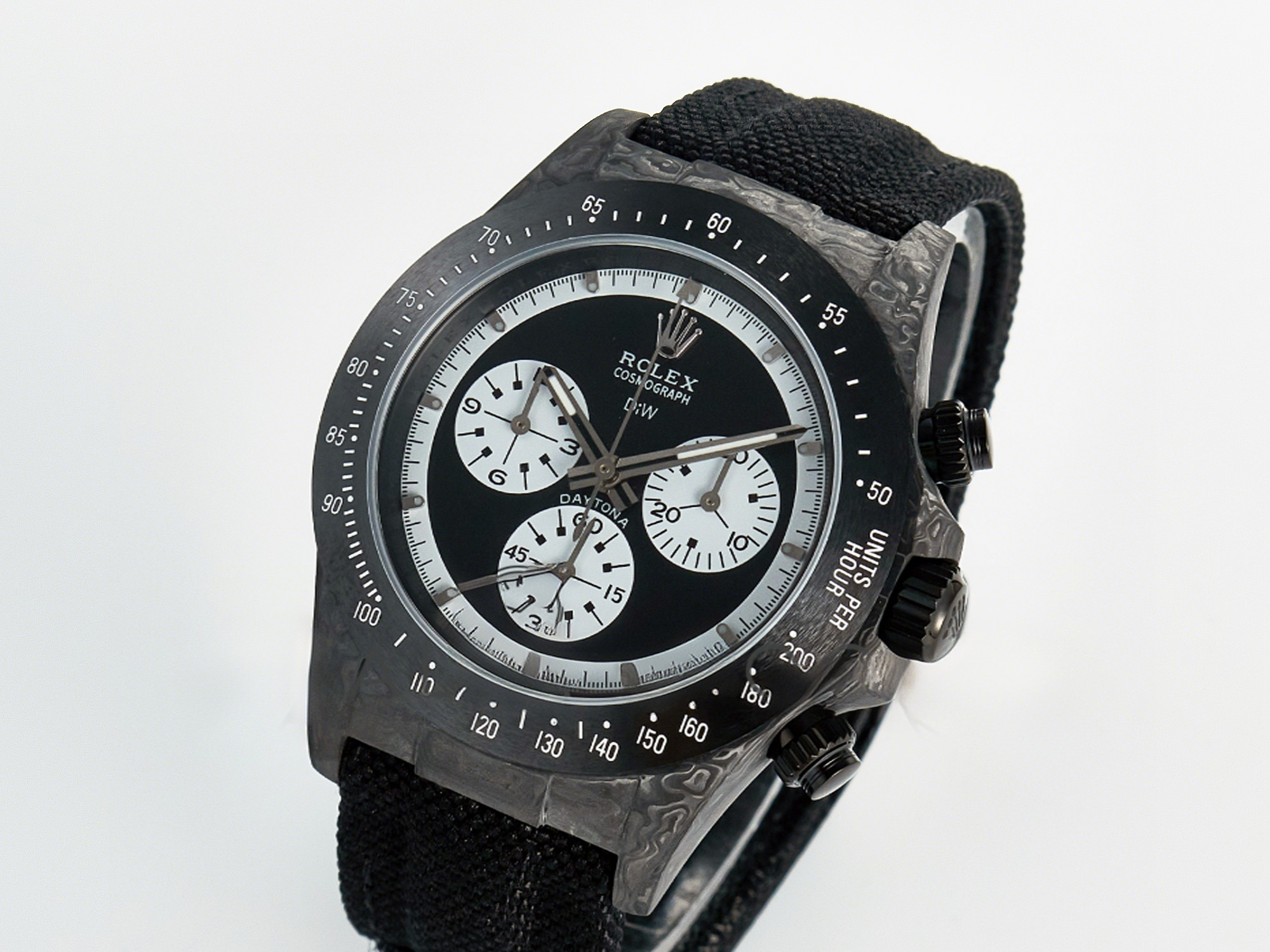 Rolex Daytona DIW Black Carbon DIWF 1:1 Best Edition Black/White Dial on Black Nylon Strap SH4130-fasswatch