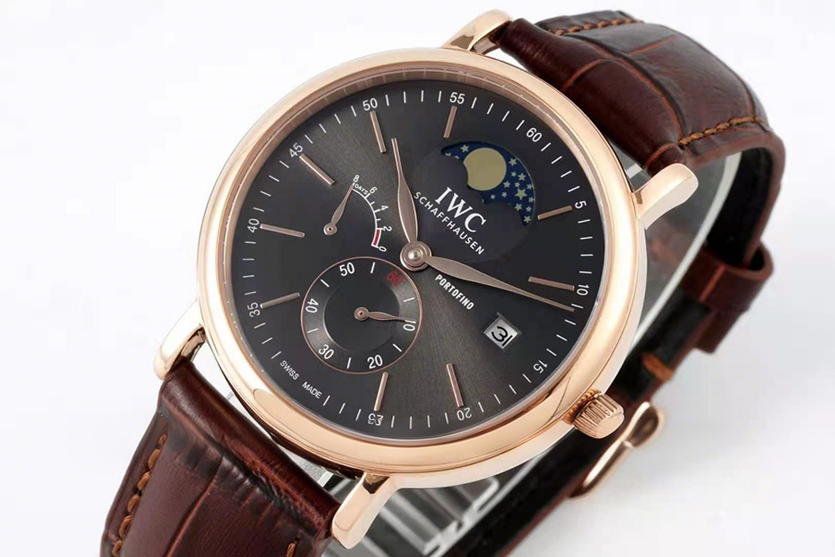 IWC Portofino Hand Wound Moon Phrase IW516403 Black Dial in Rose Gold-fasswatch