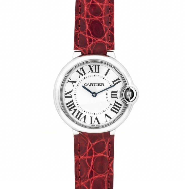 Cartier Ballon Bleu de Cartier 36mm White Dial in Steel on Red Leather Strap-fasswatch