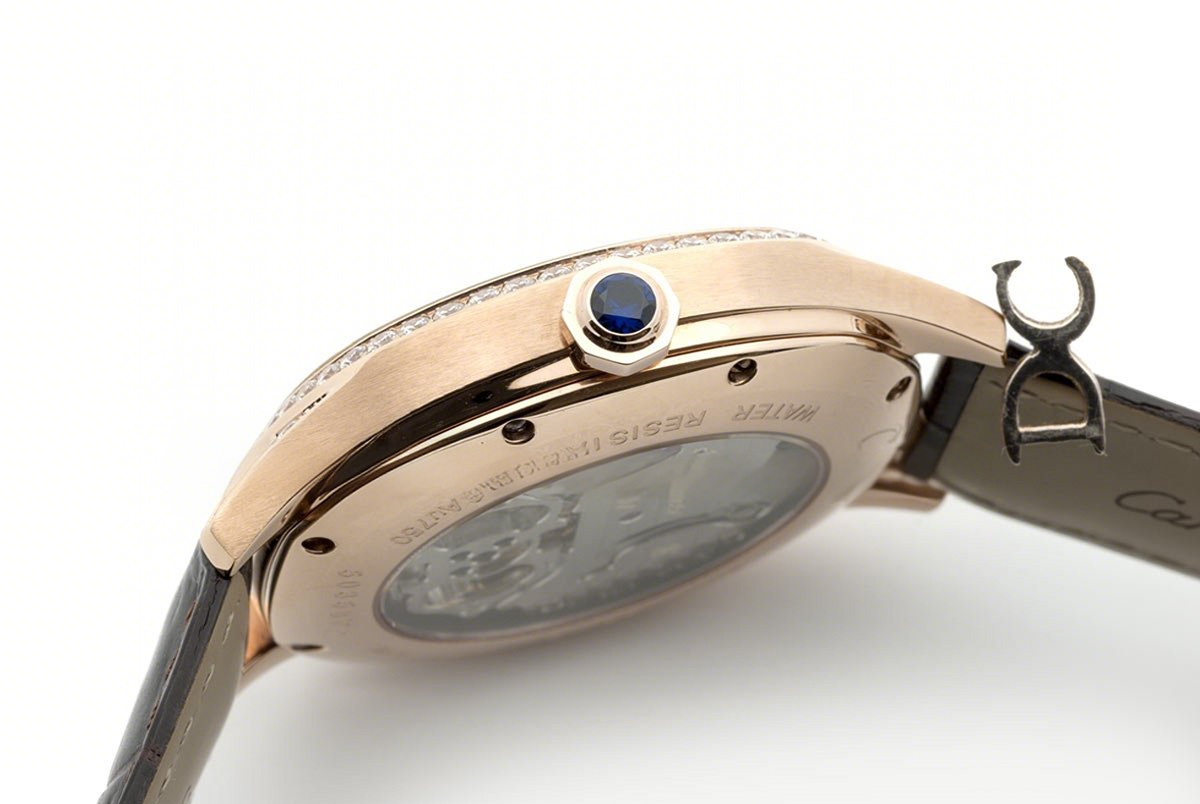 Cartier Drive de Cartier Tourbillon Grey Dial with Diamond Bezel in Rose Gold on Black Leather Strap-fasswatch