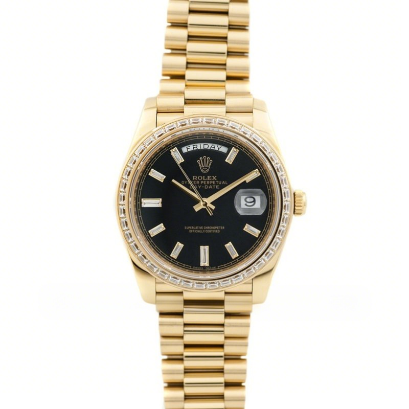 Rolex Day-Date 40 Yellow Gold Diamond Bezel 228398 Black Dial-fasswatch