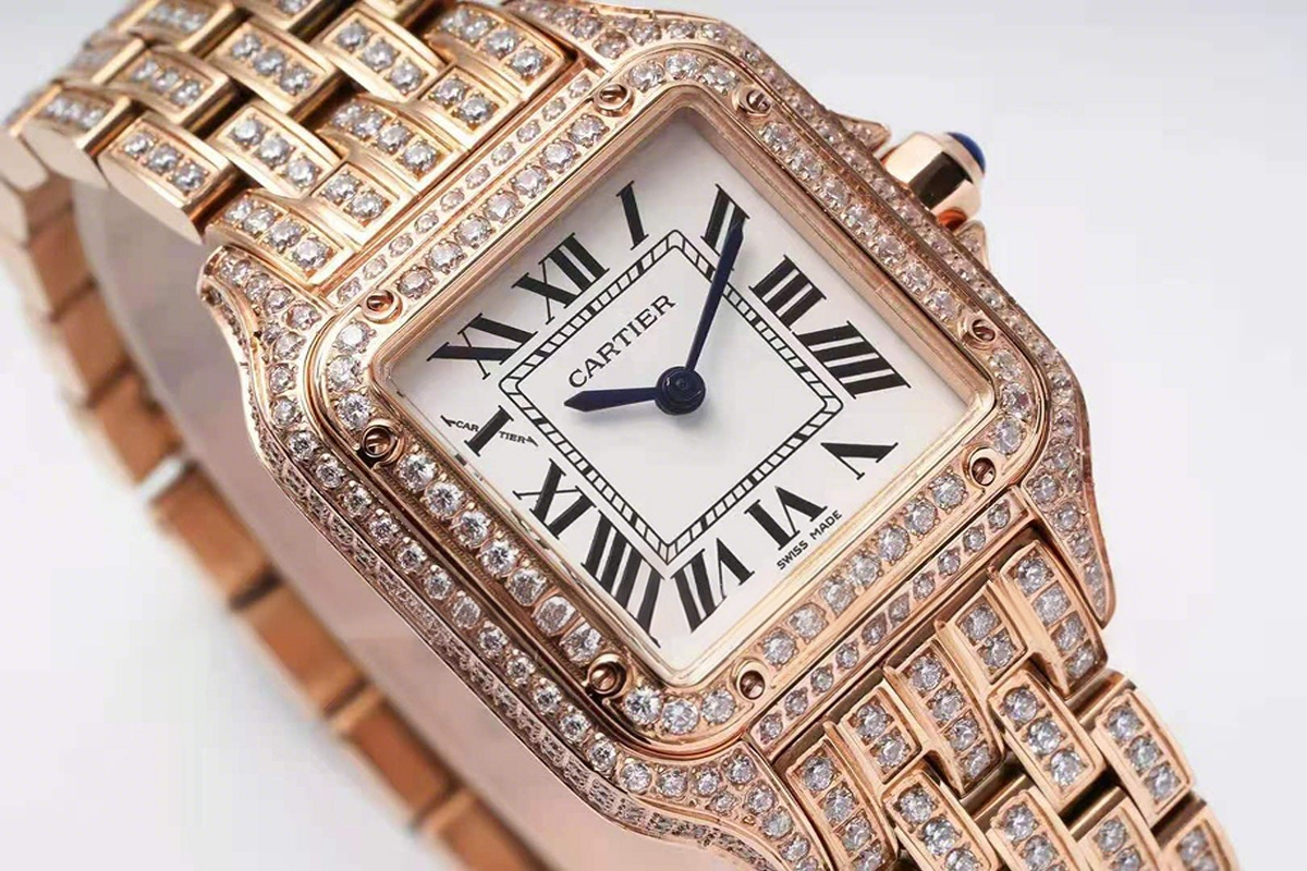 Cartier Panthère De Cartier 28mm White Dial in Pink Gold with Diamonds-fasswatch