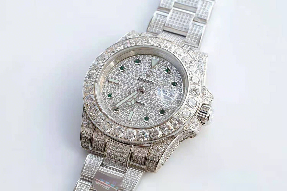 Rolex Submariner 116659 Full Diamond Paved Dial with Green Diamond in Steel-fasswatch
