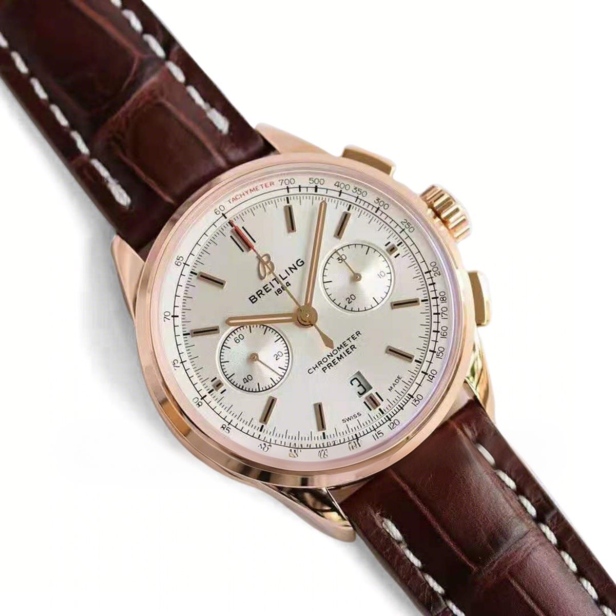 Breitling Premier B01 Chronograph 42 Silver Dial in Red Gold Ref: RB0118371G1P1-fasswatch