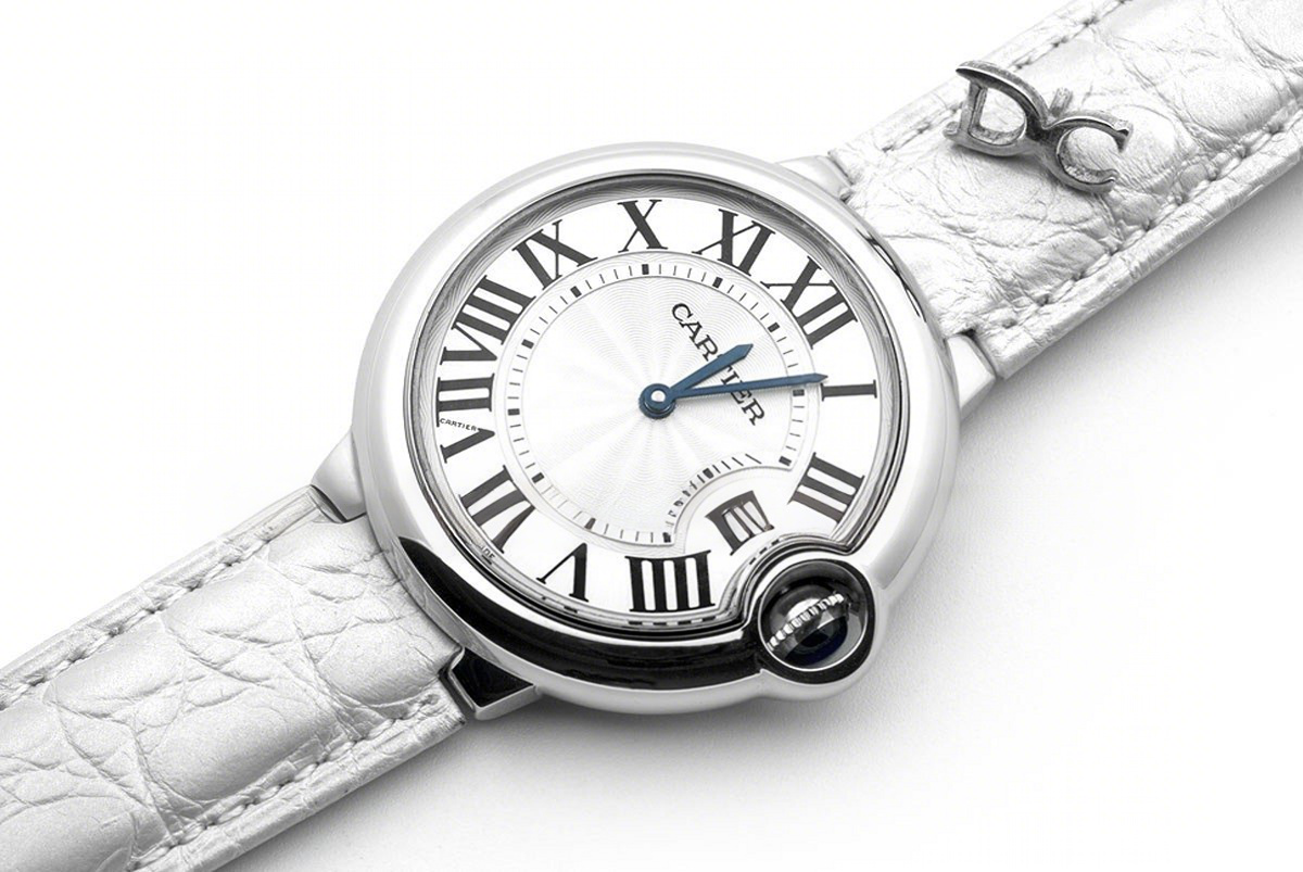 Cartier Ballon Bleu de Cartier 36mm White Dial in Steel on White Leather Strap-fasswatch