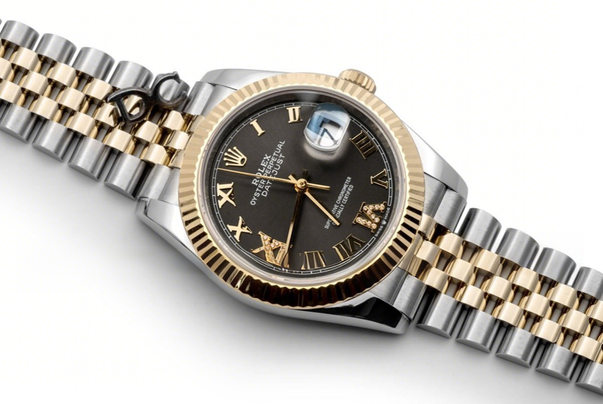Rolex Datejust 36 126283RBR Dark Rhodium Dial in Yellow Gold and Steel with Diamond Roman Numerals Markers-fasswatch