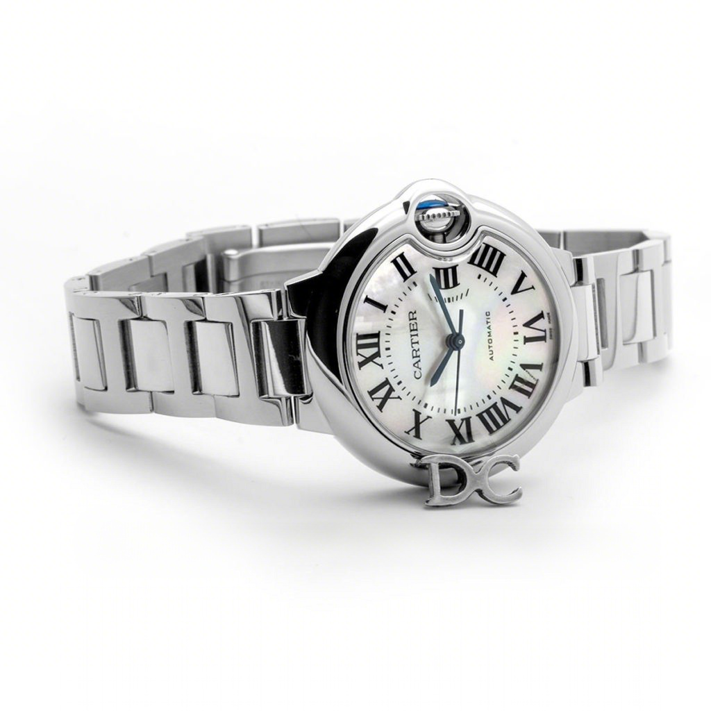 Cartier Ballon Bleu De Cartier 33mm White Mother Of Pearl Dial in Steel-fasswatch