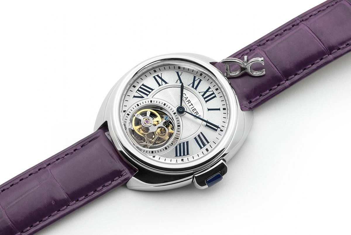 Cle de Cartier Tourbillon White Gold 35mm on Purple Leather Strap-fasswatch