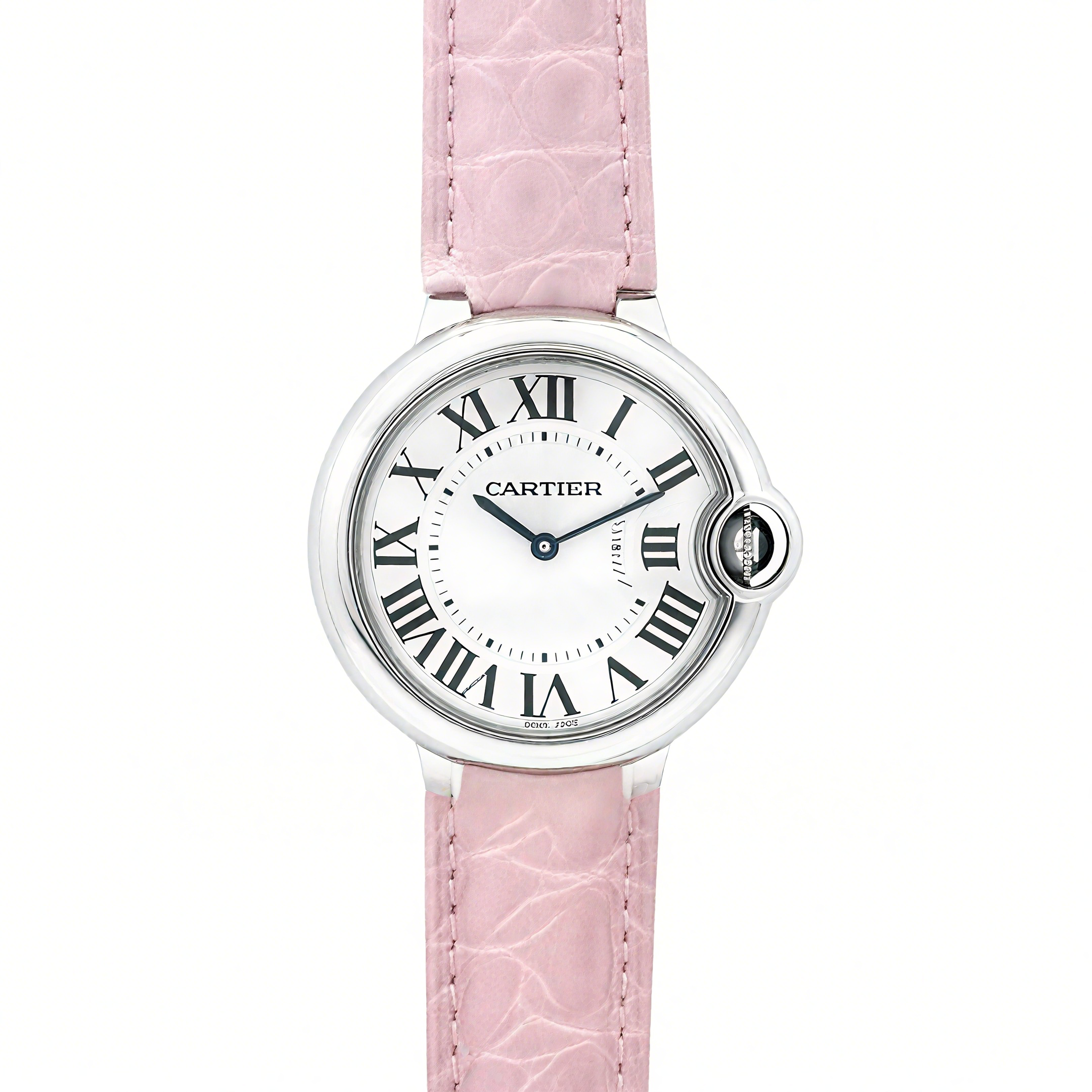 Cartier Ballon Bleu de Cartier 36mm White Dial in Steel on Light Pink Leather Strap-fasswatch