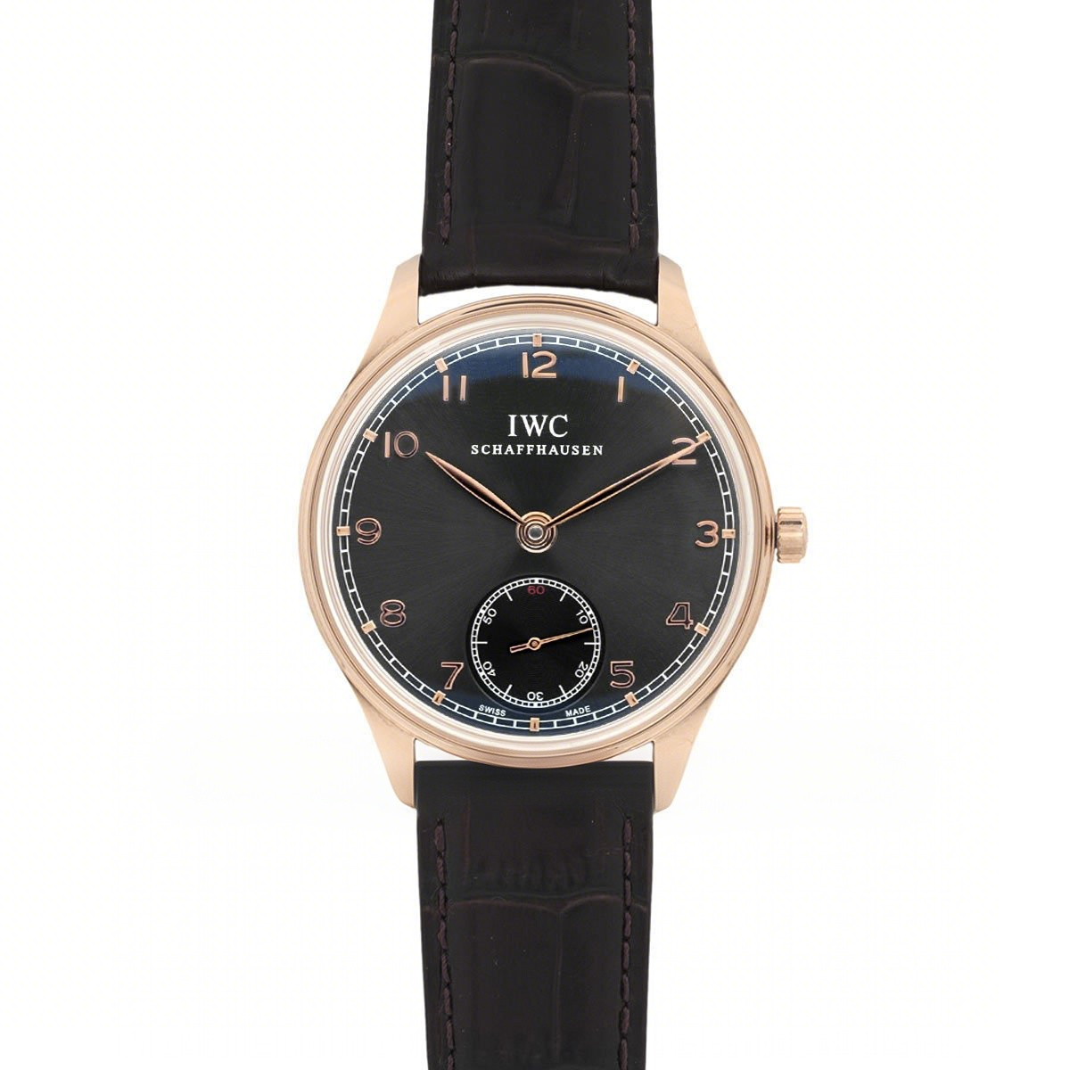 IWC Portuguese Hand Wound Eight Days IW545406 Black Dial in Rose Gold-fasswatch