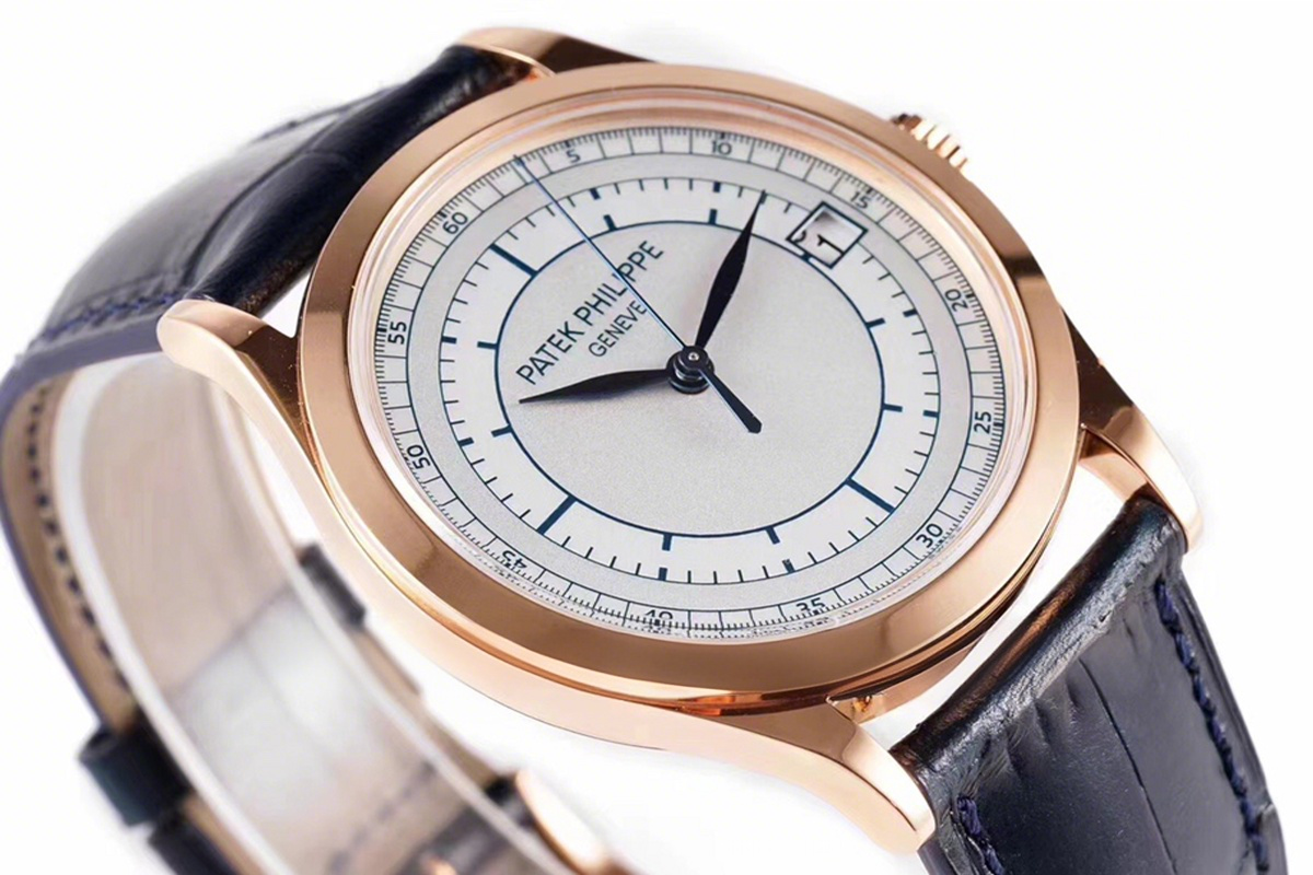 Patek Philippe Calatrava 5296R-010 White Dial in Pink Gold on Blue Leather Strap-fasswatch