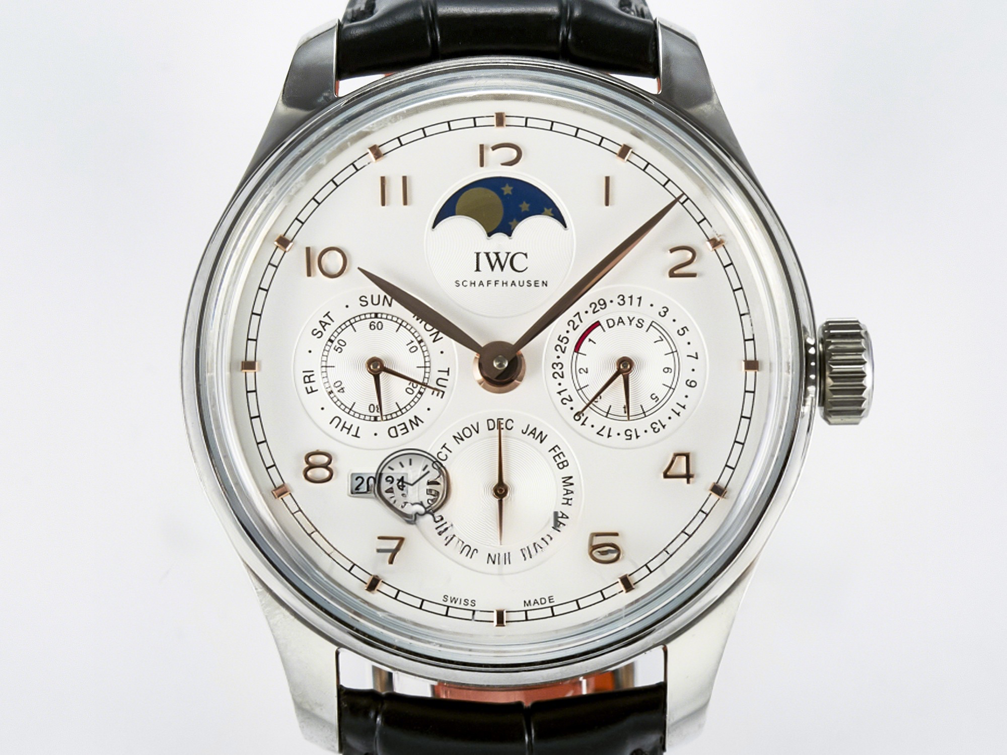 IWC IW5033 Portugieser Perpetual Calendar SS V9F 1:1 Best Edition White Dial on Black Leather Strap A52610-fasswatch