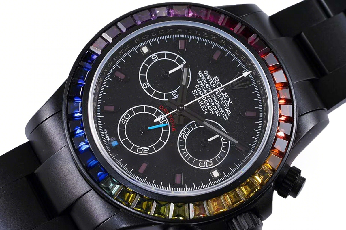 Rolex Daytona Blaken Rainbow-fasswatch