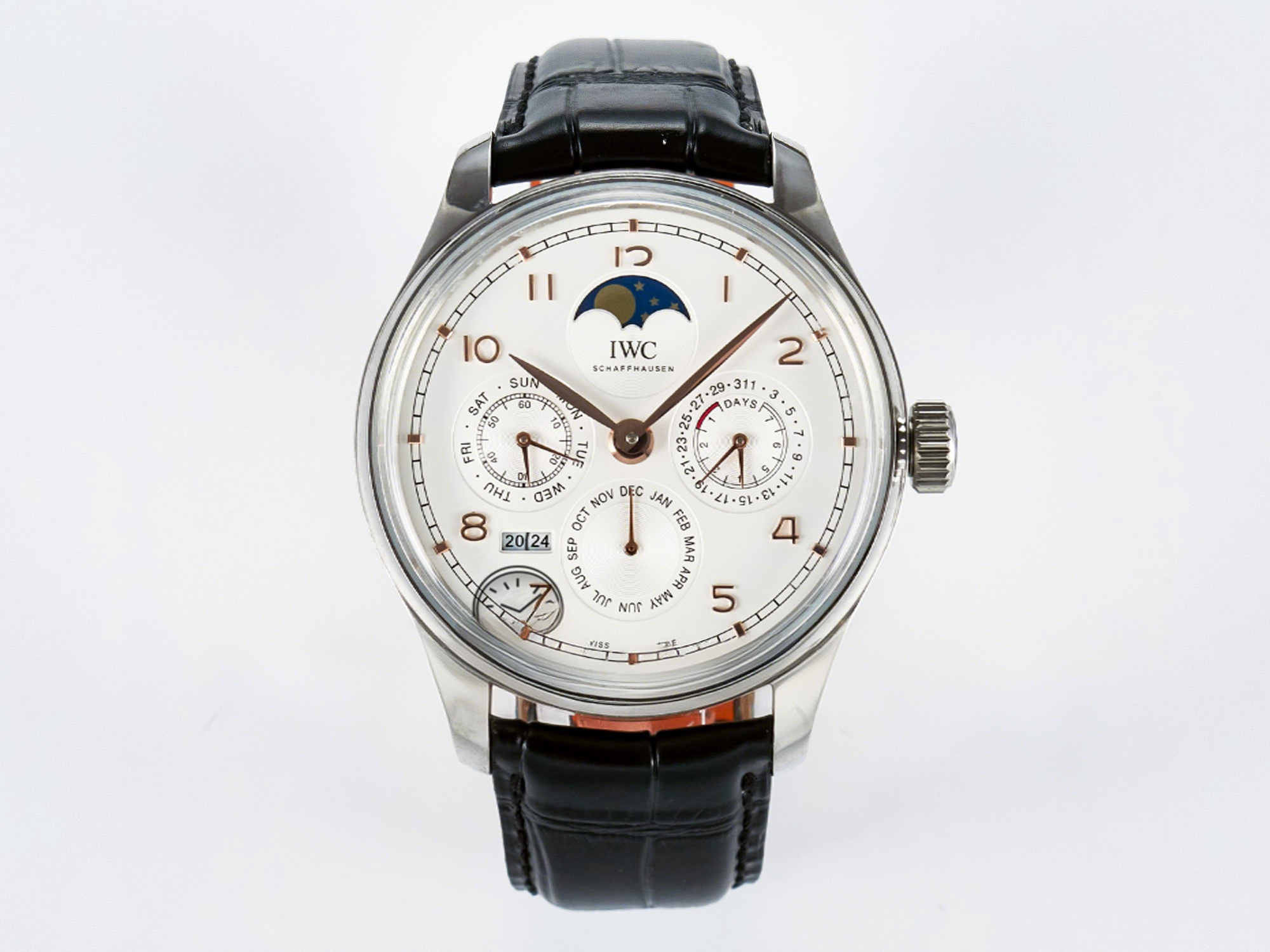 IWC IW5033 Portugieser Perpetual Calendar SS V9F 1:1 Best Edition White Dial on Black Leather Strap A52610-fasswatch