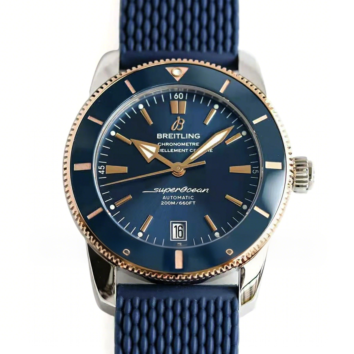 Breitling Superocean Heritage II B20 Automatic 42mm in Blue Dial on Blue and Rose Gold Bezel on Rubber Strap-fasswatch