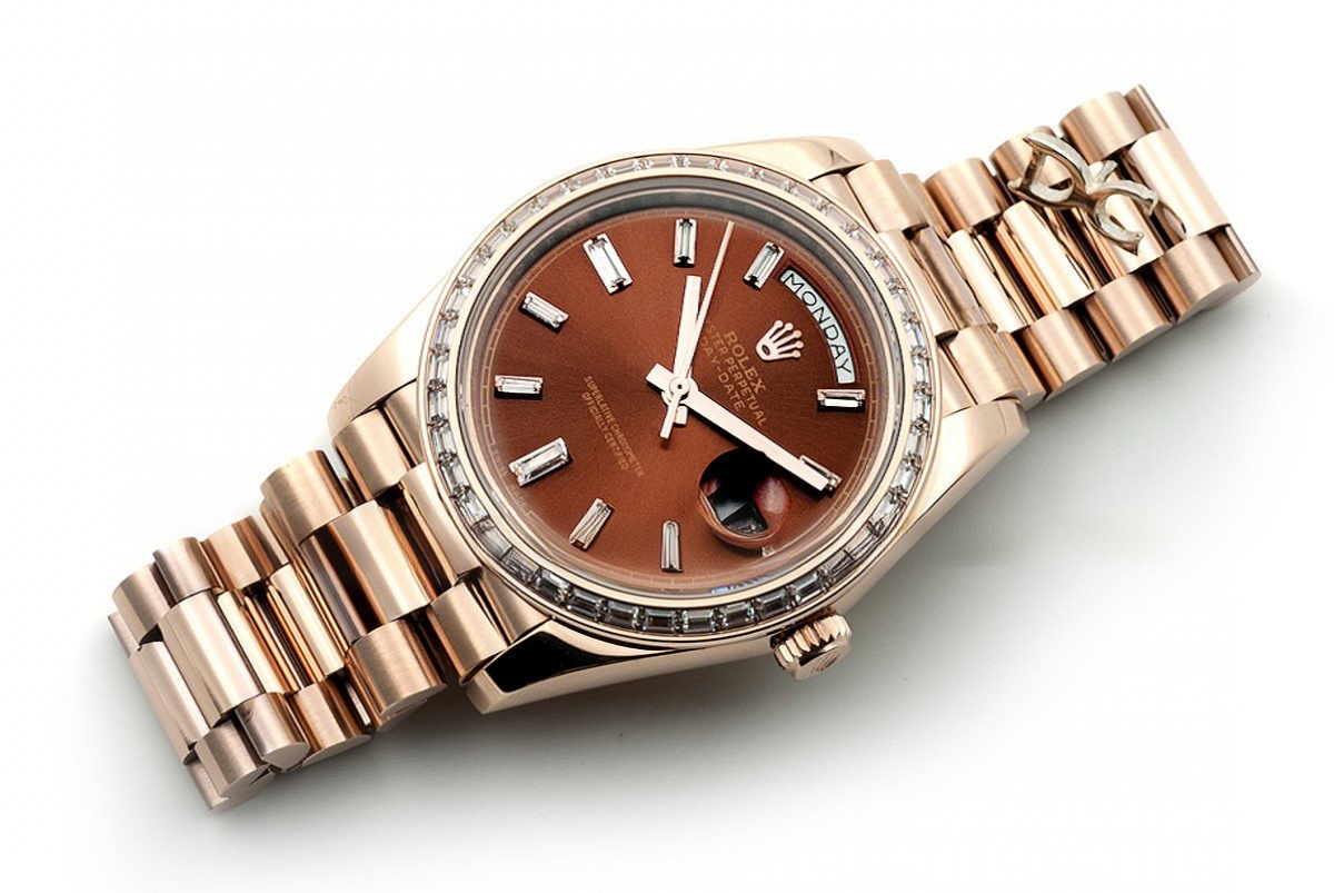 Rolex Day-Date 40 Everose Gold Diamond Bezel 228235 Chocolate Dial-fasswatch