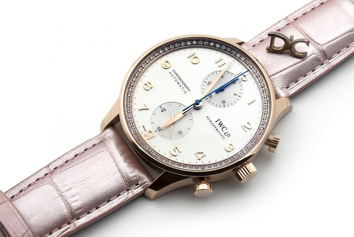 IWC Portugieser Chronograph Automatic White Dial in Rose Gold on Pink Leather Strap-fasswatch