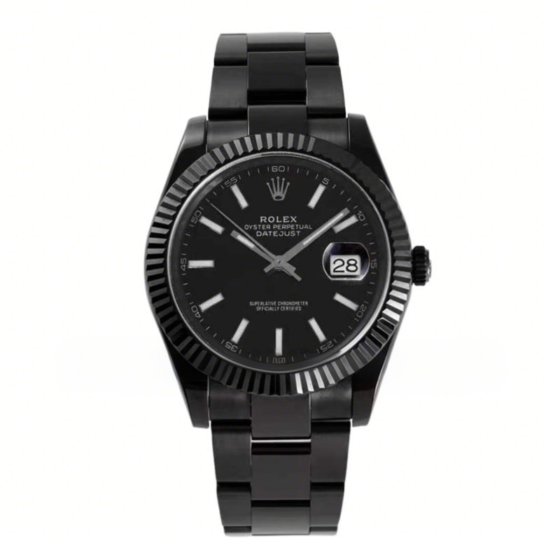 Rolex Datejust 41 Black Dial with Stick Markers in PVD Black-fasswatch