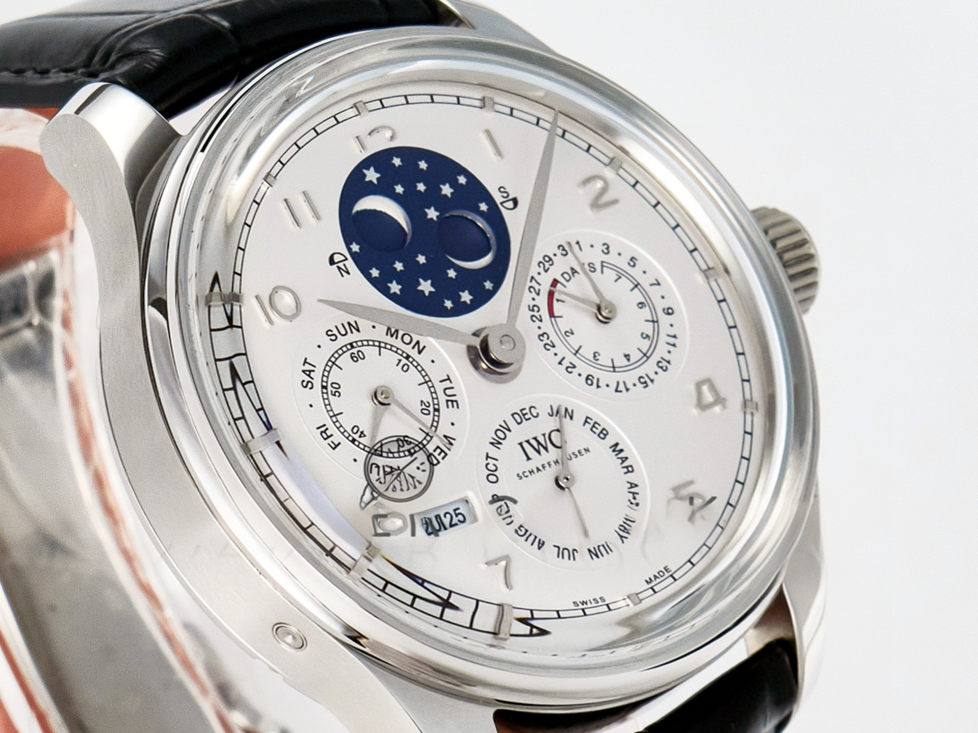 IWC IW5034 Portugieser Perpetual Calendar SS V9F 1:1 Best Edition White Dial on Black Leather Strap A52610-fasswatch