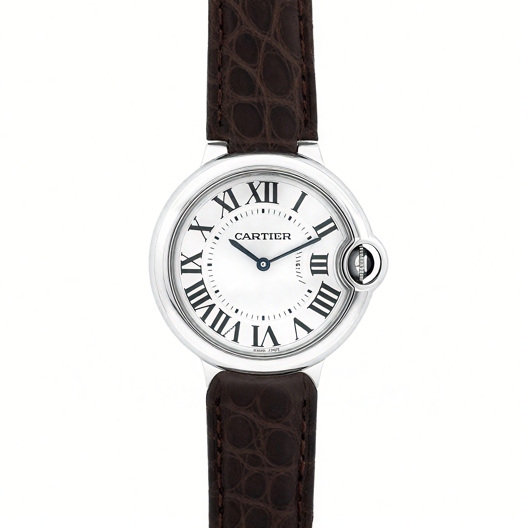 Cartier Ballon Bleu de Cartier 36mm White Dial in Steel on Brown Leather Stra-fasswatch