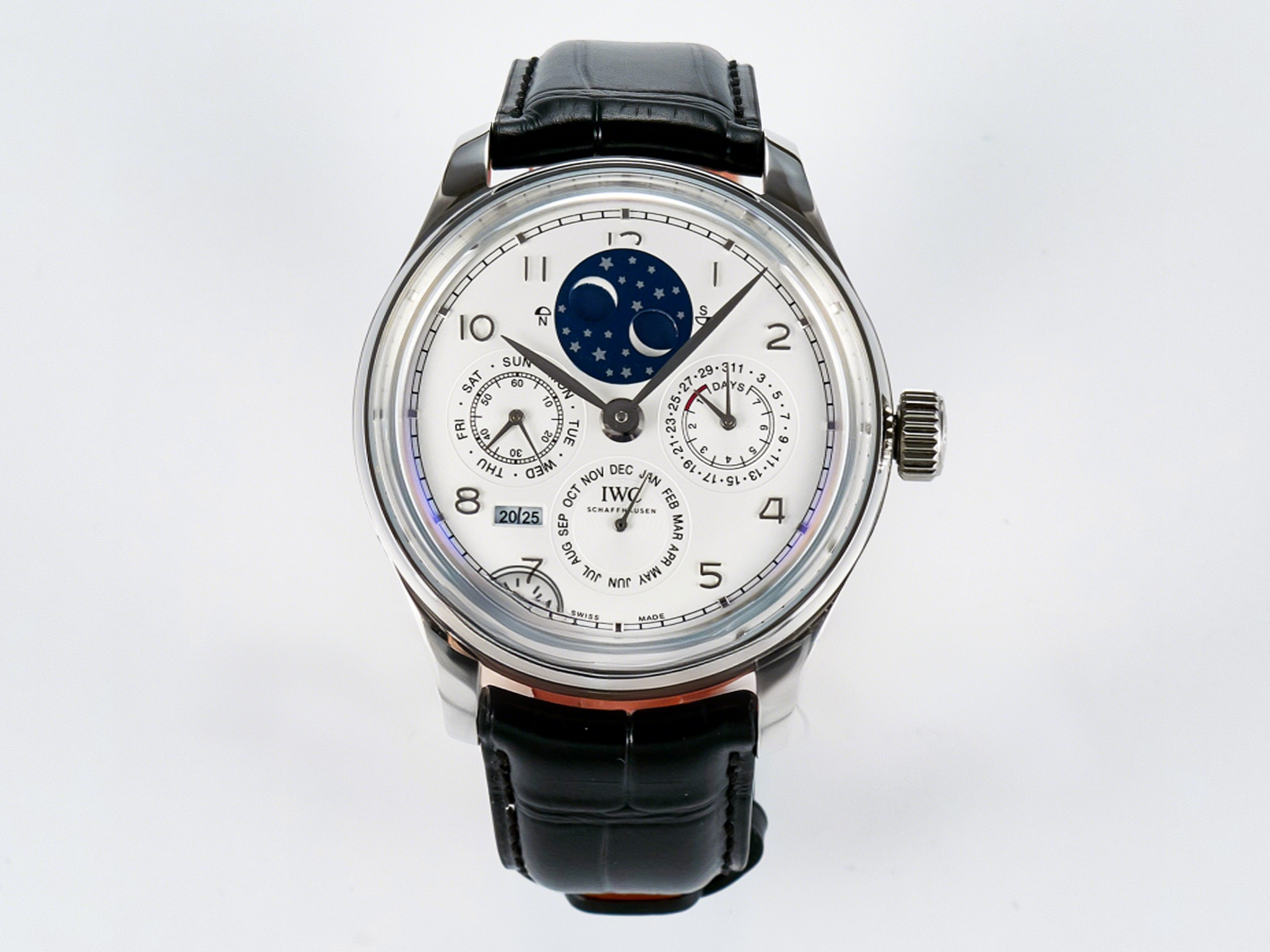 IWC IW5034 Portugieser Perpetual Calendar SS V9F 1:1 Best Edition White Dial on Black Leather Strap A52610-fasswatch