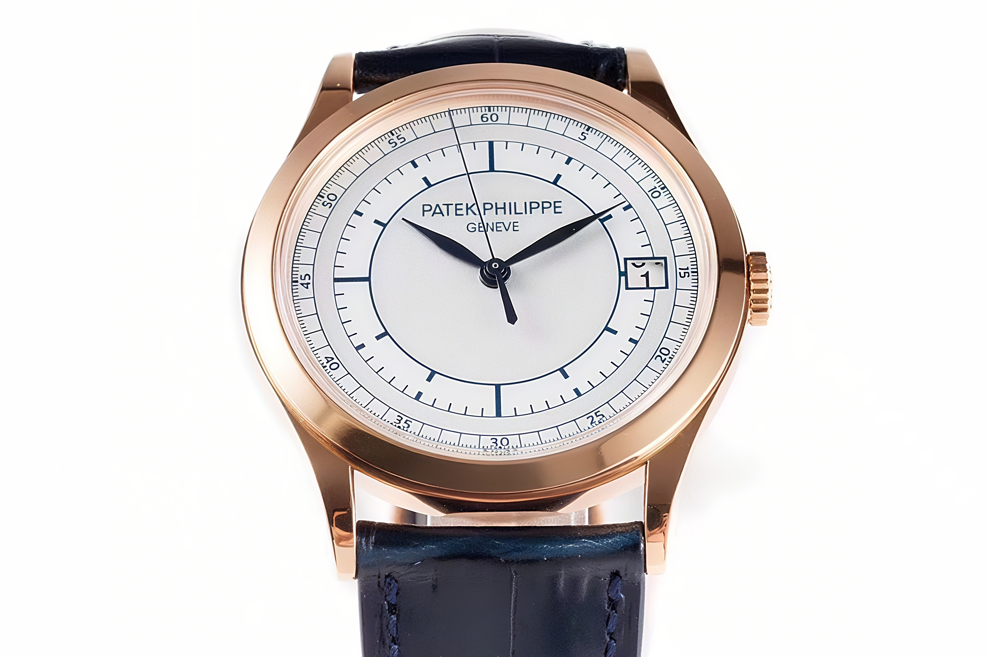 Patek Philippe Calatrava 5296R-010 White Dial in Pink Gold on Blue Leather Strap-fasswatch
