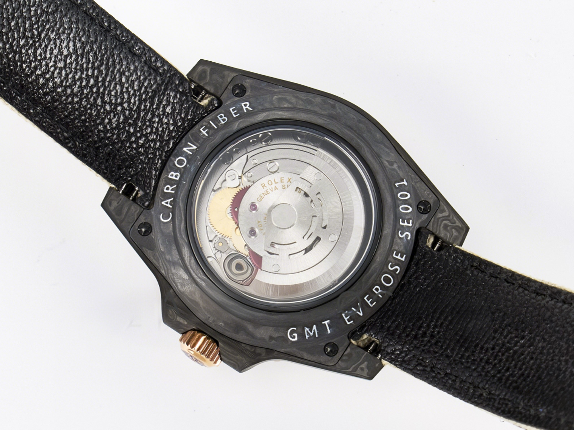 Rolex GMT Carbon DIWF Best Edition Black Carbon Dial RG Markers on Beige Nylon Strap SA3186 CHS-fasswatch